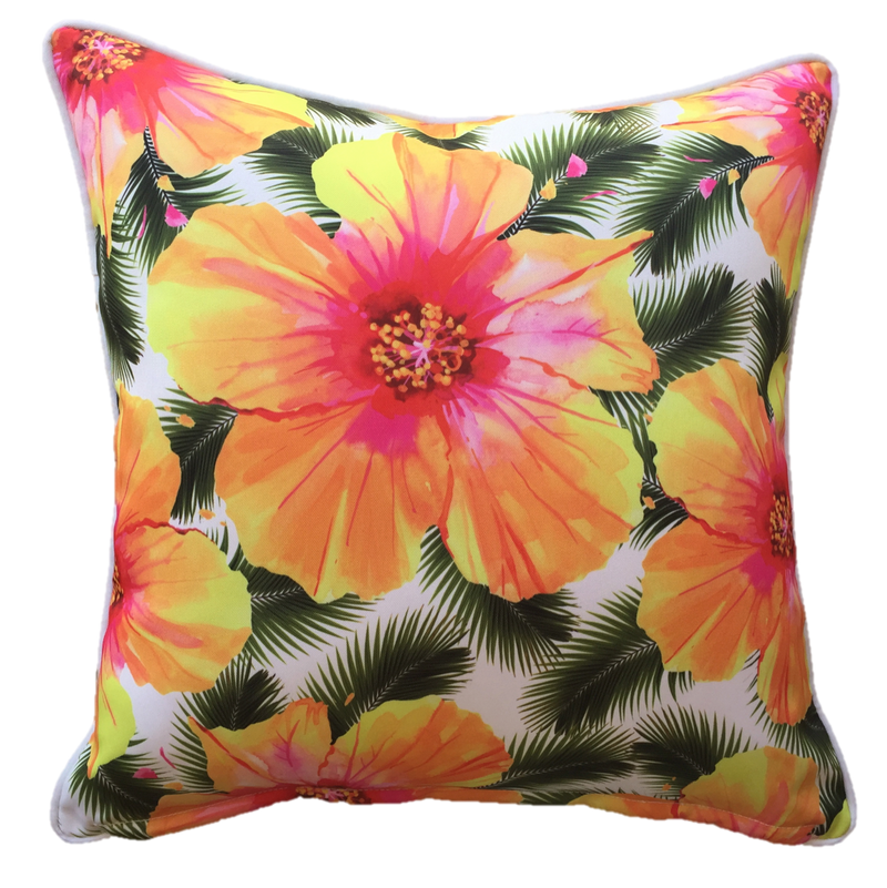 Hibiscus White Outdoor Cushion Cover 45 x 45cm