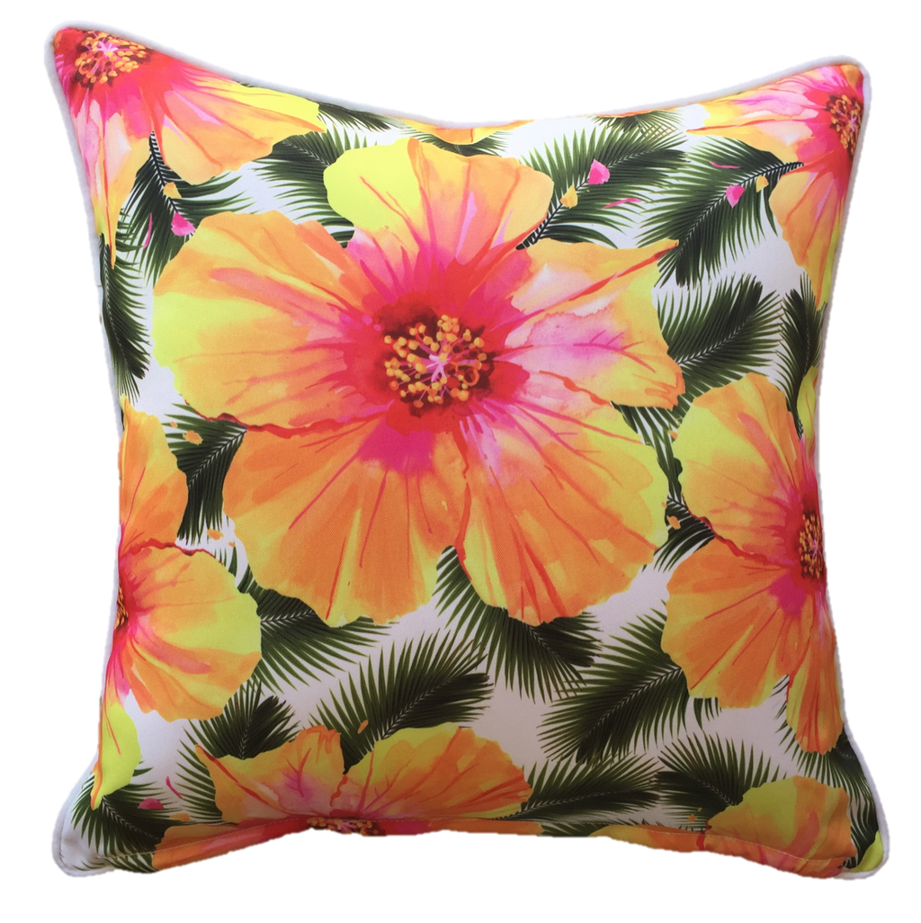 Hibiscus White Outdoor Cushion Cover 45 x 45cm