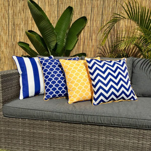 Mykonos Blue Yellow Chevron Outdoor Cushion Cover 60 x 60cm