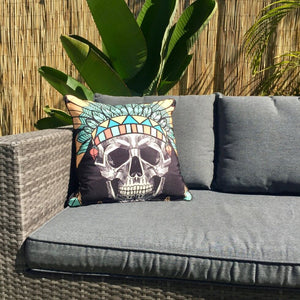 Black Boho Skull Outdoor Cushion Cover 45 x 45cm